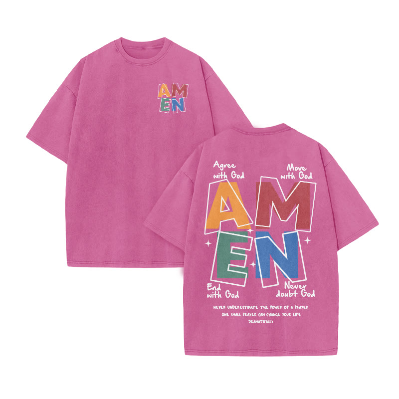 Amen Devotionally Print Acid Washed T-shirt - Pink - US20-22(3XL) - image 8