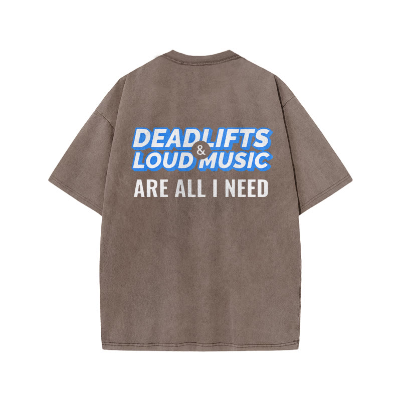 100% Cotton DEADLIFTS Gym Print Acid Washed T-shirt - Coffee - US20-22(3XL) - image 5
