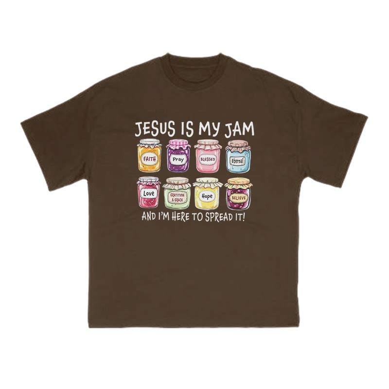 Unisex 100% Cotton Jesus Is My Jam Print T-shirt - Coffee - US16-18(2XL) - image 6