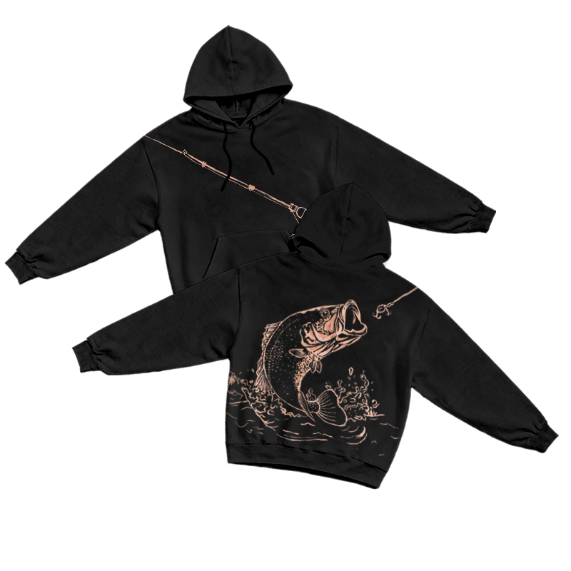 Streetwear Fishing Line Art Hoodie - Black - US16-18(2XL) - image 6