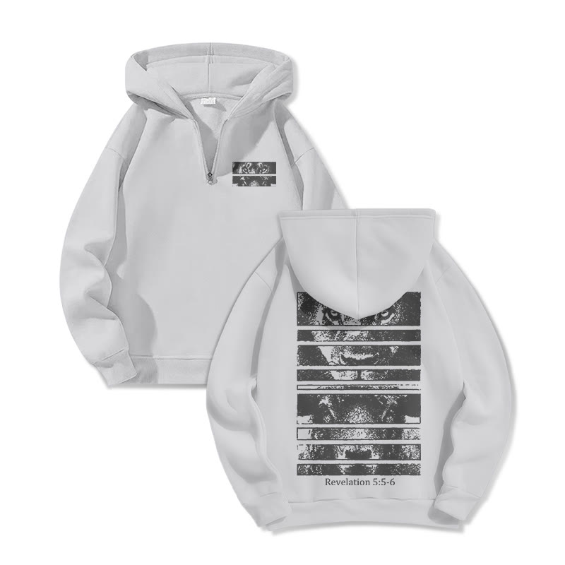 Unisex Revelation 5:5-6 Print Half Zip Hoodie - Light Gray - US32-34(5XL) - image 6