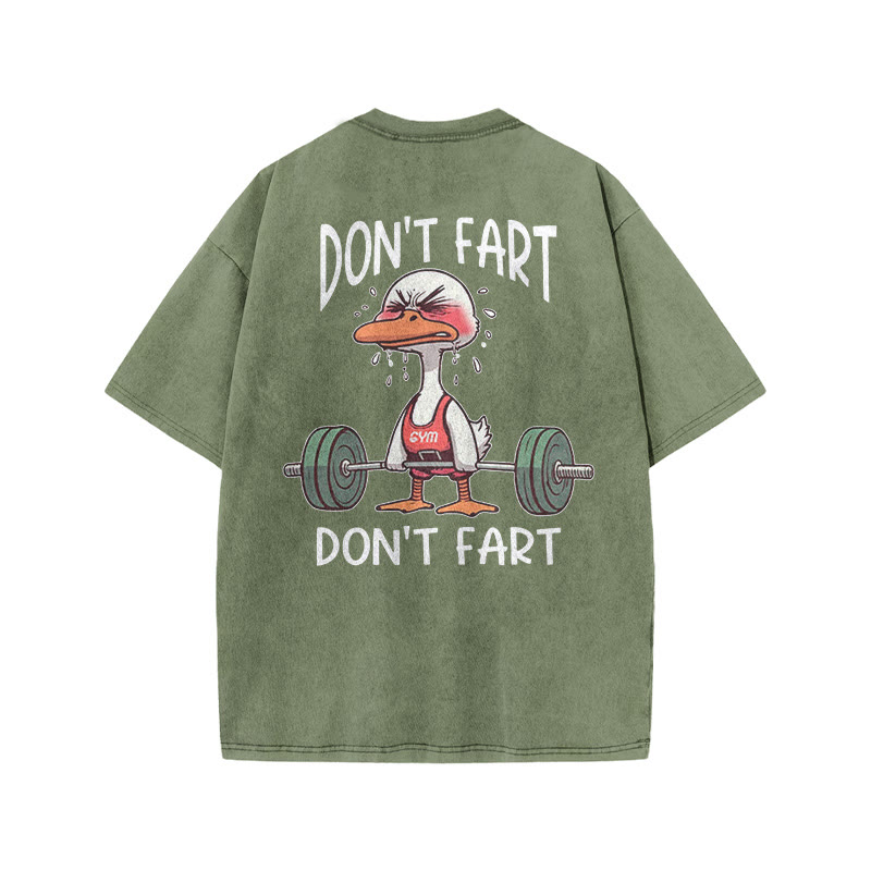 100% Cotton DON'T FART Gym Print Acid Washed T-shirt - Army Green - US20-22(3XL) - image 6