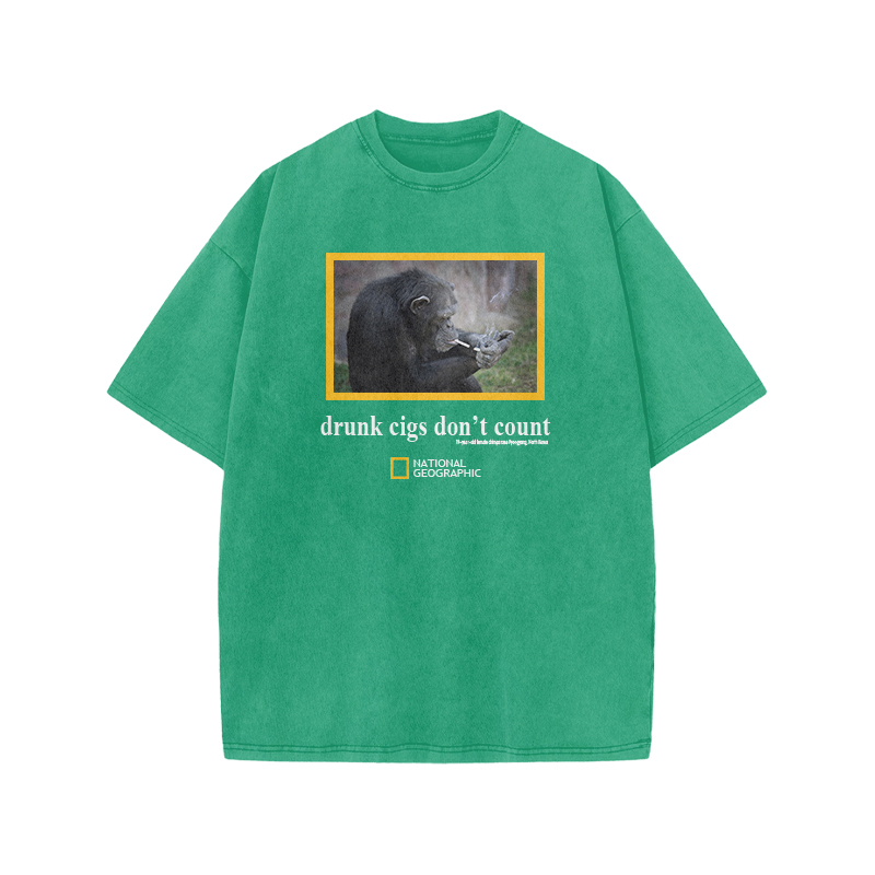 Drunk Cigs Don't Count Print Acid Washed T-shirt - Green - US20-22(3XL) - image 9