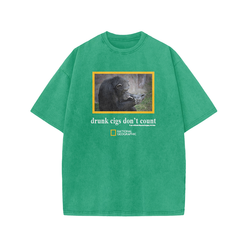 Drunk Cigs Don't Count Print Acid Washed T-shirt - Green - US20-22(3XL) - image 9