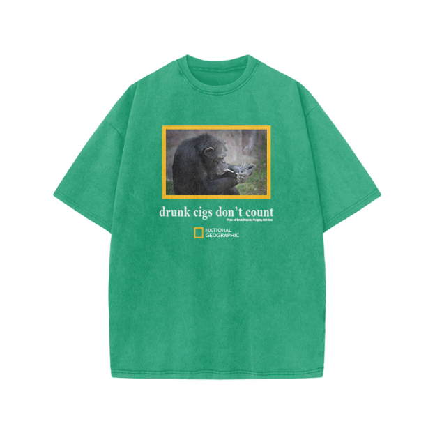 Drunk Cigs Don't Count Print Acid Washed T-shirt - Green - US20-22(3XL) - image 9