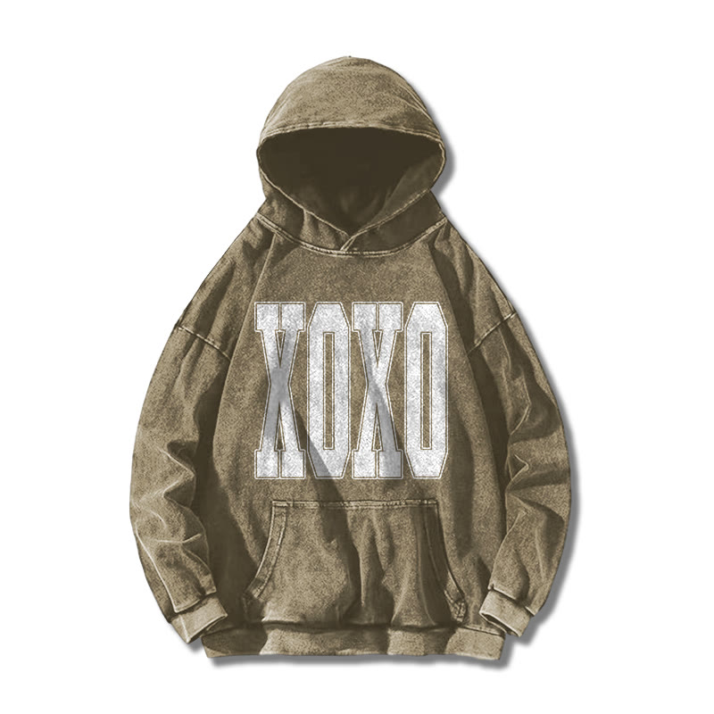 Xoxo Valentine's Day Printed Washed Hoodie  - Khaki - US16-18(2XL) - image 4