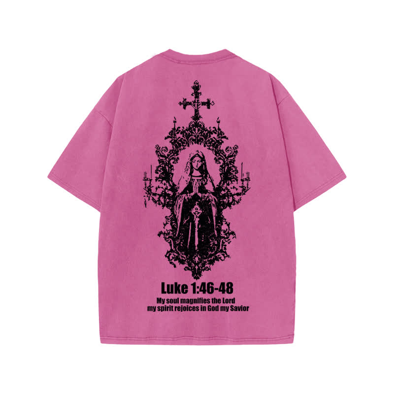 Unisex Luke 1:46-48 Print Acid Washed T-shirt - Pink - US20-22(3XL) - image 7