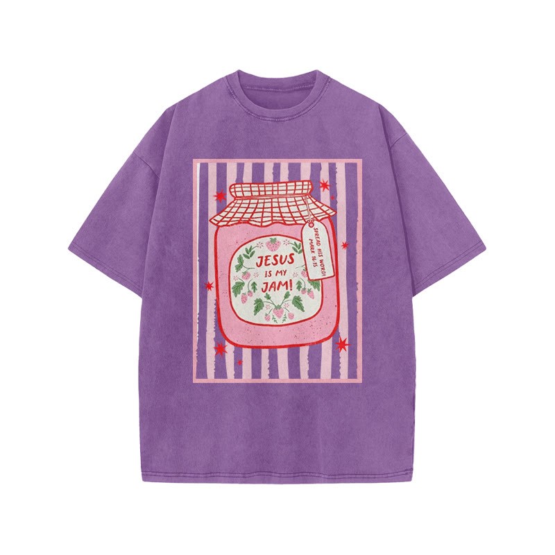 Jesus Is My Jam Spread His Word Mark 16:15 Print Acid Washed T-shirt - Purple - US20-22(3XL) - image 8