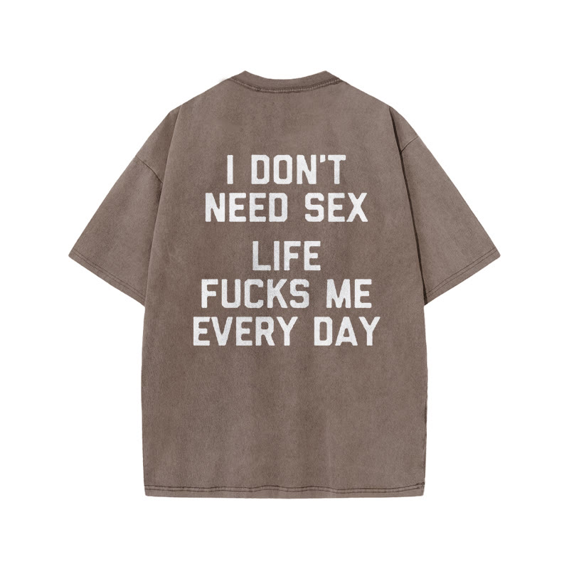 100% Cotton I DON'T NEED SEX Gym Print Acid Washed T-shirt - Coffee - US20-22(3XL) - image 5