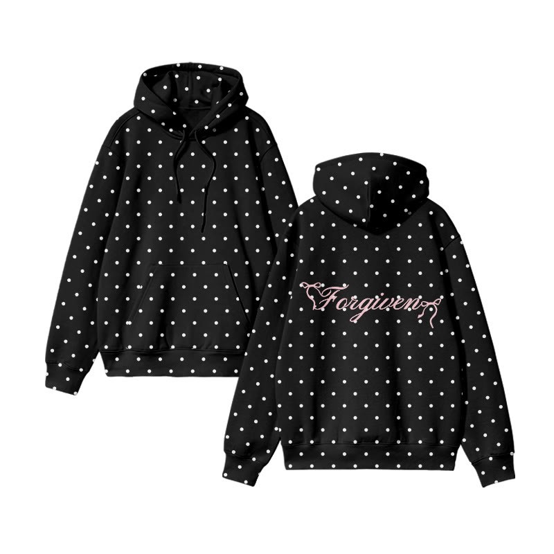 Forgiven Bowknot And Polka Dot Print Causal Hoodie - Black - US44-46(8XL) - image 3