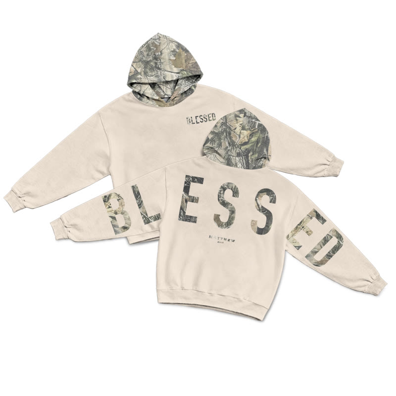 Blessed Matthew 5:3-12 Dead Leaves Camouflage Print Hoodie - Apricot - US28-30(4XL) - image 9