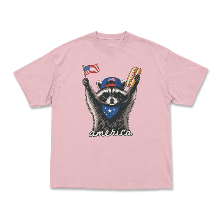 Patriotic Raccoon America Graphic T-Shirt - Pink - US16-18(2XL) - image 4