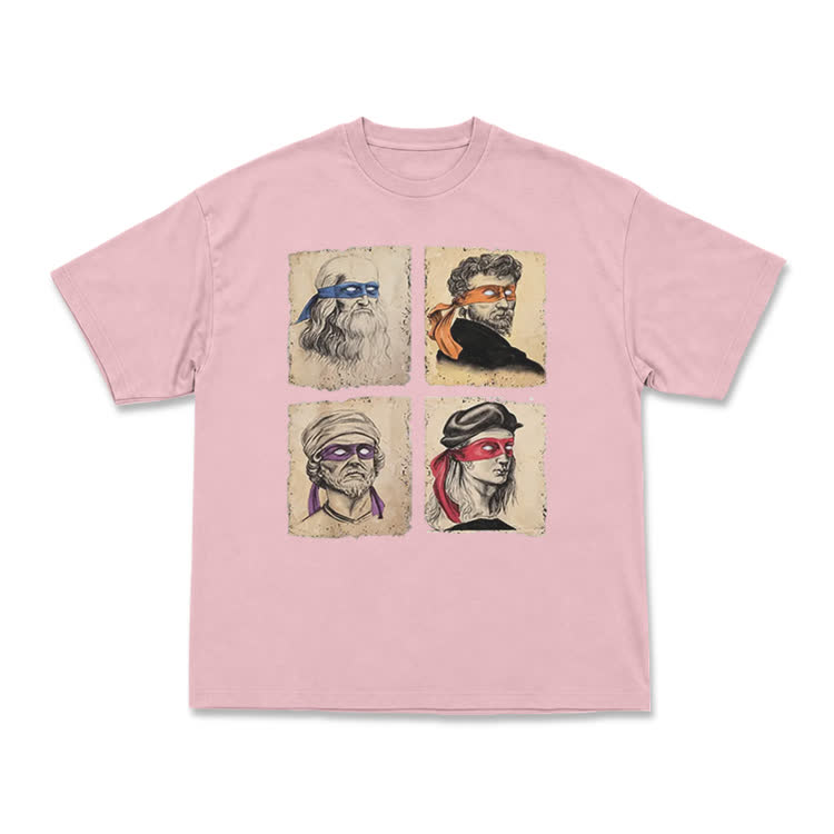 Vintage Funny Four Portrait Graphic Crewneck T Shirt - Pink - US16-18(2XL) - image 5