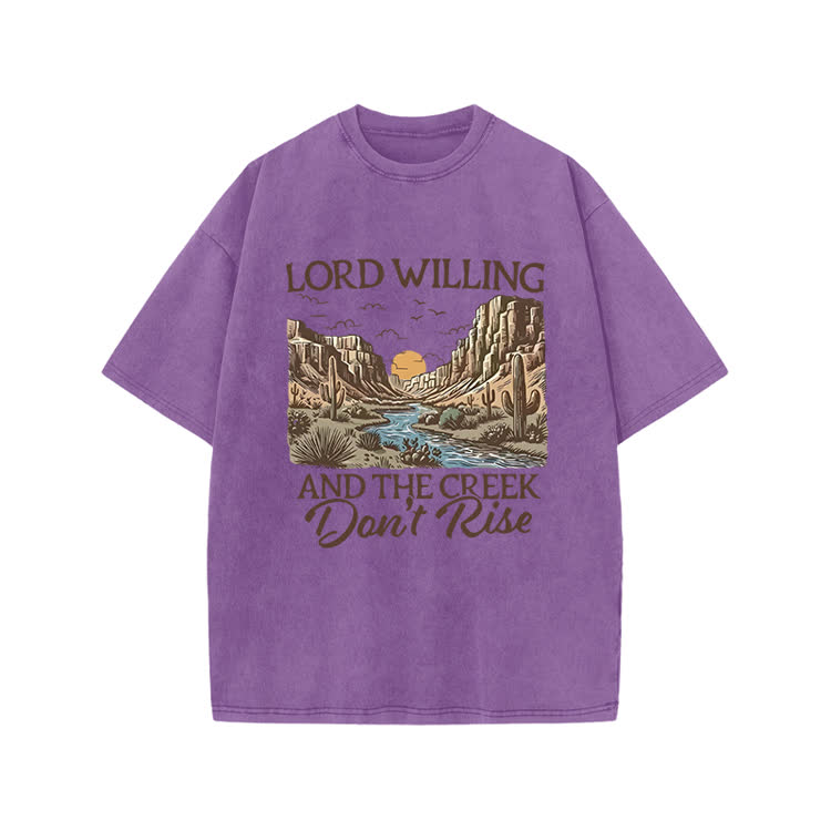Lord Willing And The Creek Don't Rise Western Style Print Acid Washed T-shirt - Purple - US20-22(3XL) - image 7