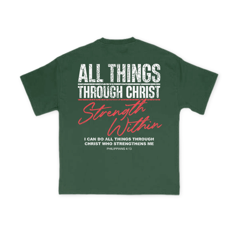 All Things Through Christ Print T-shirt - Green - US16-18(2XL) - image 12