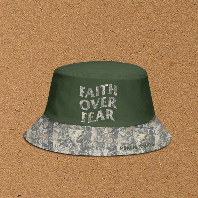 Faith Over Fear Dead Leaves Camouflage Patchwork Print Bucket Hat - Army Green - XL(62cm) - image 3