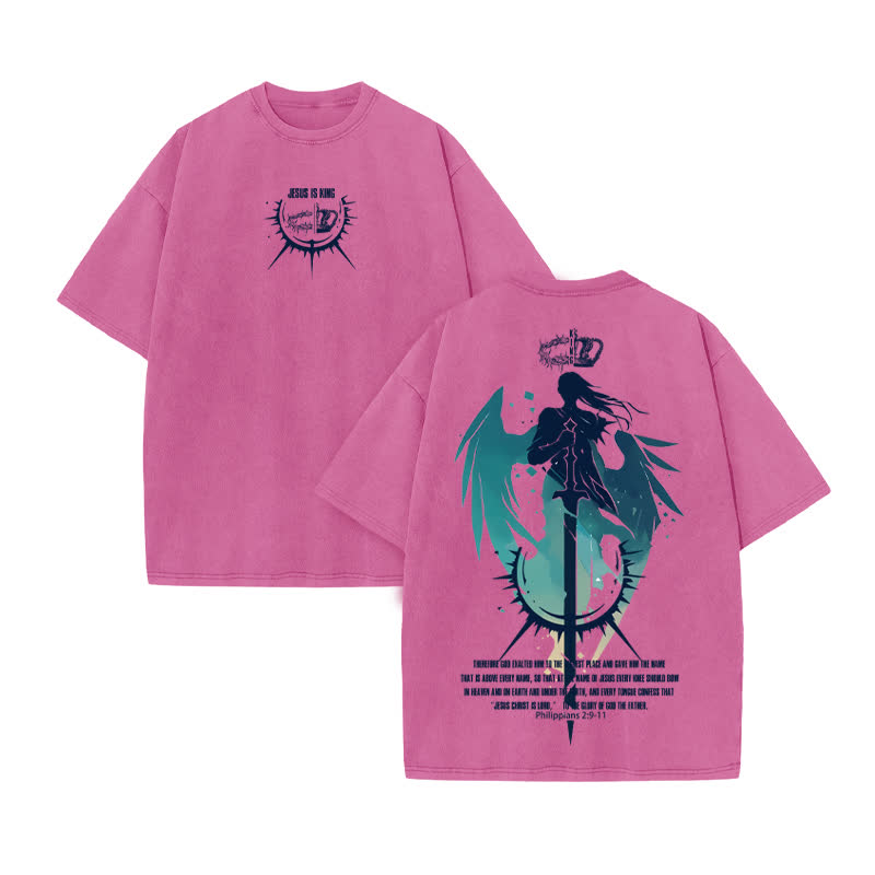 Unisex 100% Cotton KING OF KINGS Print Acid Washed T-shirt - Pink - US20-22(3XL) - image 8