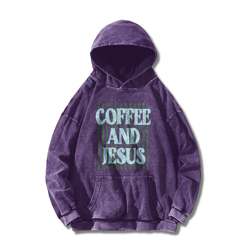 Unisex 100% Cotton Coffee And Jesus Printed Washed Hoodie  - Purple - US16-18(2XL) - image 4