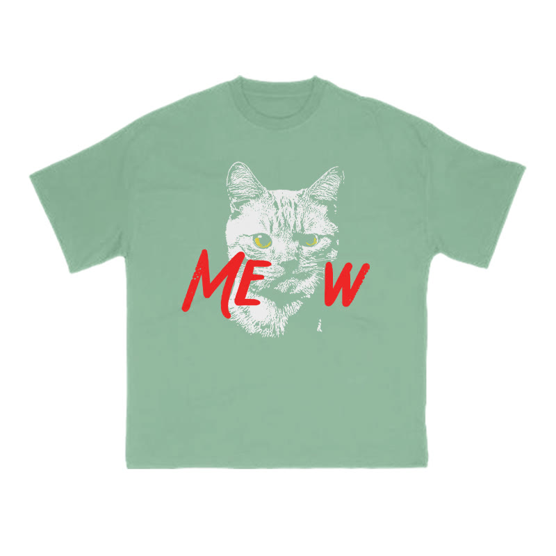 Unisex 100% Cotton Meow Cat Creative Print T-shirt - Green - US16-18(2XL) - image 9