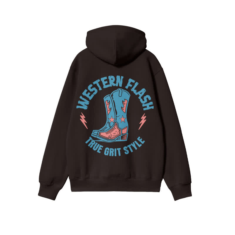 Unisex Western Flash True Grit Style Print Hoodie - Coffee - 2XL - image 5