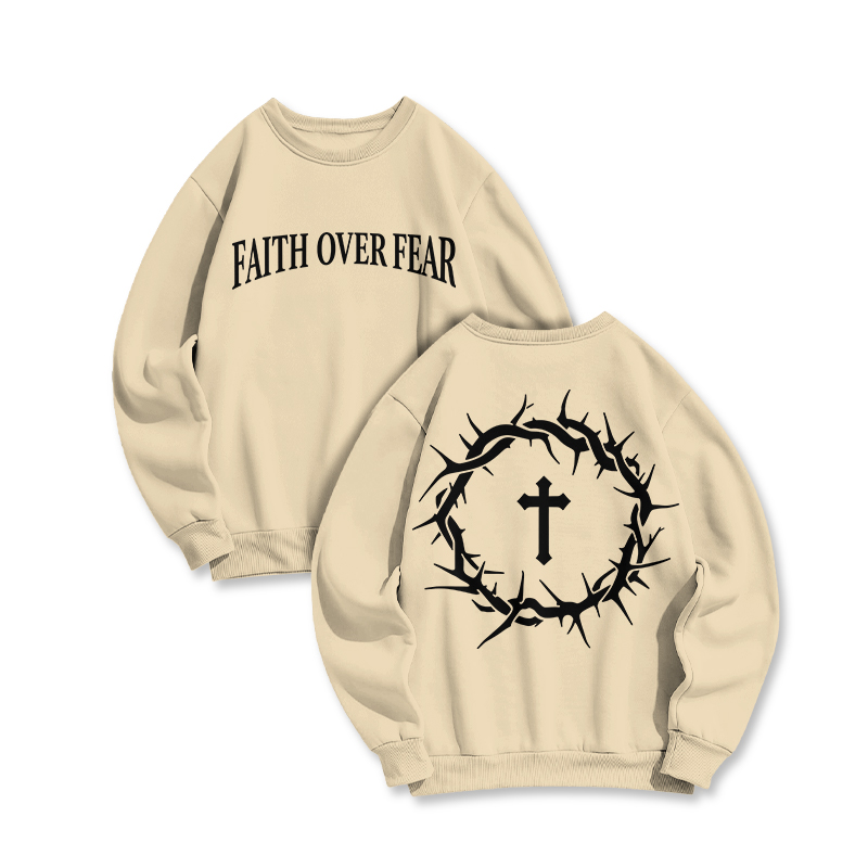 Streetwear Faith Over Fear Round Neck Sweatshirt - Apricot - US16-18(2XL) - image 5