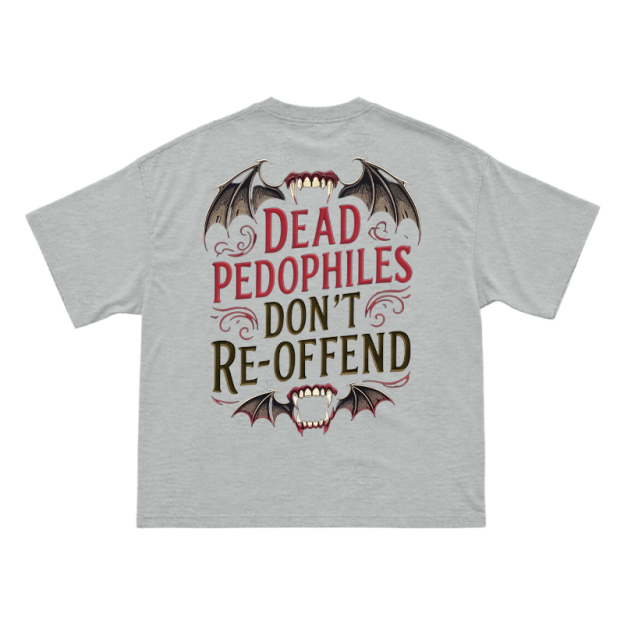 Bat Wing Dead Pedophiles Don't Re-offend Print T-shirt - Grey - US16-18(2XL) - image 10