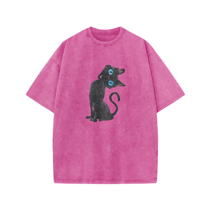 Vintage Black Cat Graphic Acid Washed T Shirt - Pink - US20-22(3XL) - image 9