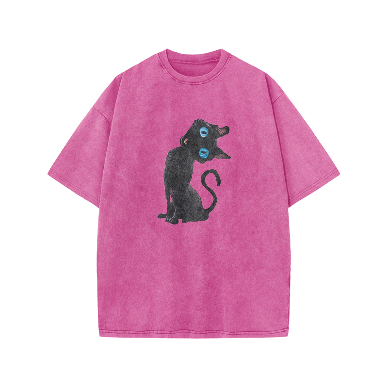 Vintage Black Cat Graphic Acid Washed T Shirt - Pink - US20-22(3XL) - image 9