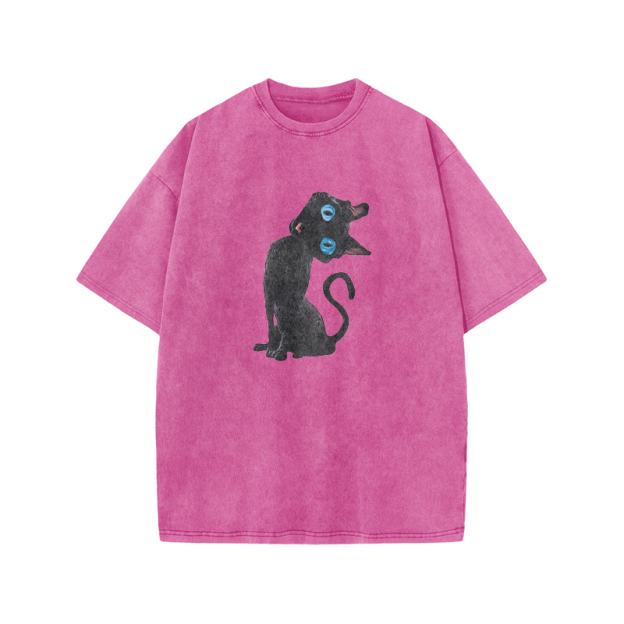 Vintage Black Cat Graphic Acid Washed T Shirt - Pink - US20-22(3XL) - image 9