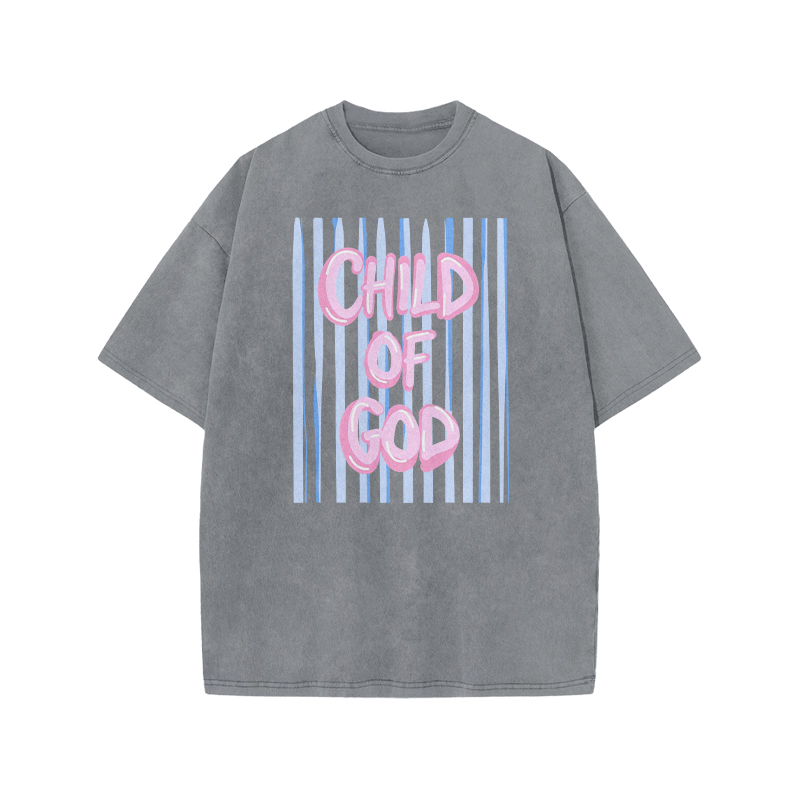 Child Of God Stripe Print Acid Washed T-shirt - Grey - US20-22(3XL) - image 4