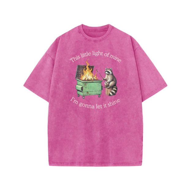 This Little Light Of Mine, I'm Gonna Let It Shine Print Acid Washed T-shirt - Pink - US20-22(3XL) - image 9