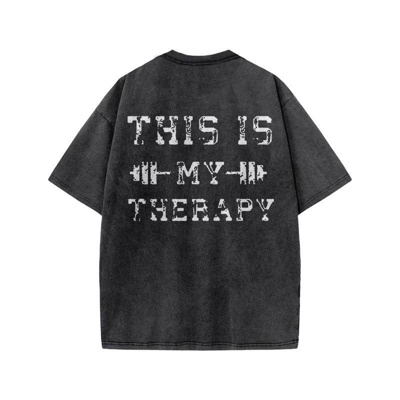 100% Cotton This  Is My Therapy Lift Gym Print Acid Washed T-shirt - image 3