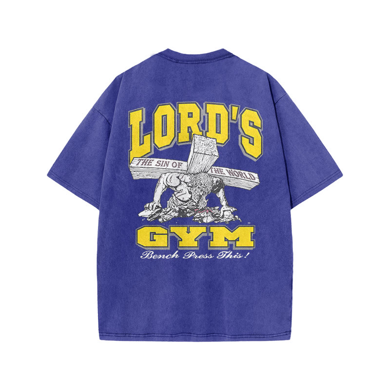 Gym 100% Cotton LORD'S GYM Print Acid Washed T-shirt - Blue - US20-22(3XL) - image 7