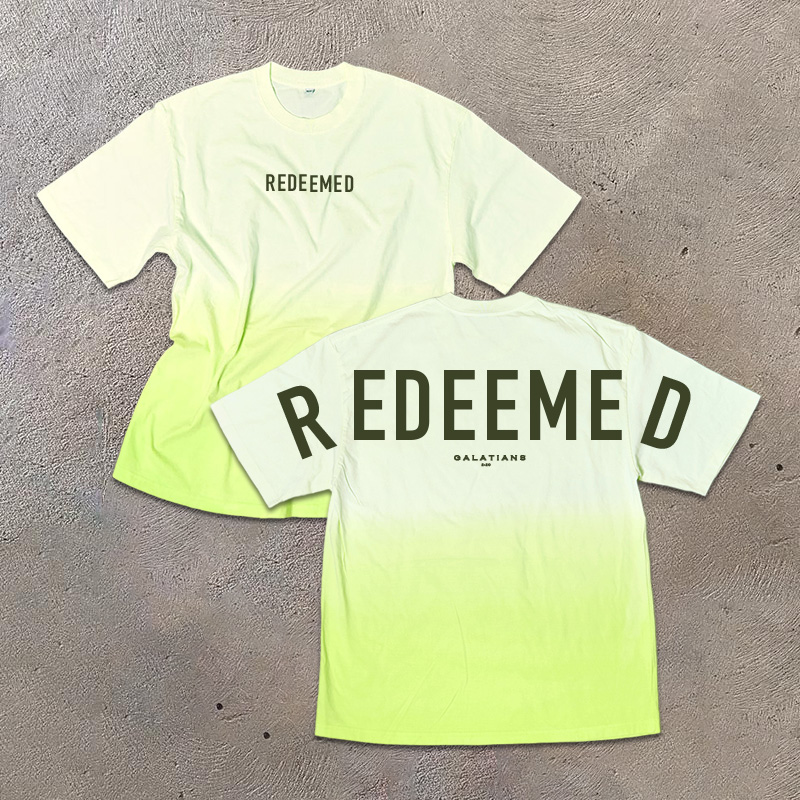 Unisex Redeemed Galatians 2:20 Print Ombre Acid Washed T-shirt - Yellow - US24-26(4XL) - image 4