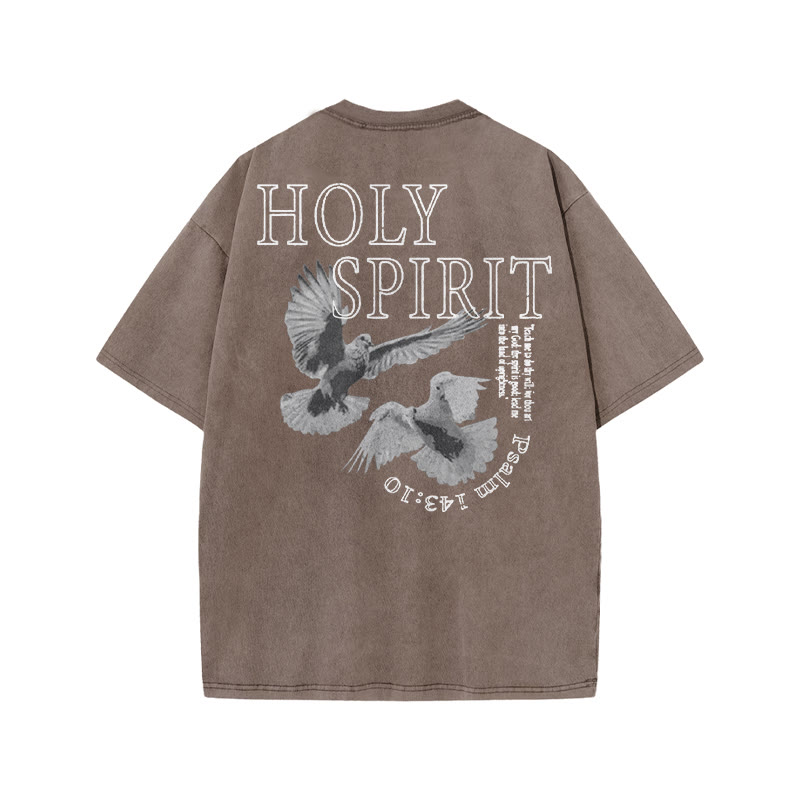 Unisex Holy Spirit Print Acid Washed T-shirt - Coffee - US20-22(3XL) - image 4