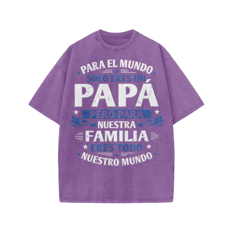 Papa, For Our Family, You Are The World Graphic Print Acid Washed T-Shirt - Purple - US20-22(3XL) - image 5