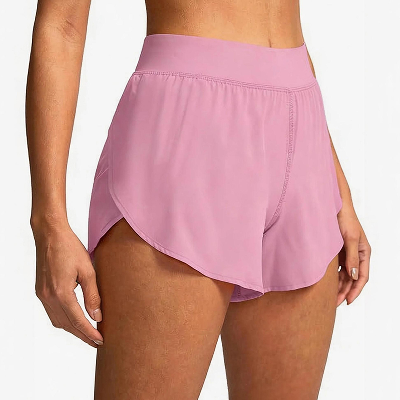 Solid Color Side Slit Quick-drying Yoga Shorts With Built-in Liner - Pink - 2XL - image 5