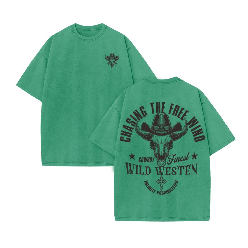 Unisex 100% Cotton COWBOY FUNEST Western Style Print Acid Washed T-shirt