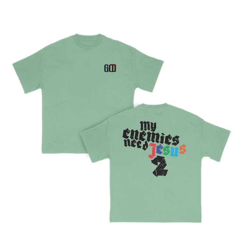Unisex My Enemies Need Jesus 2 Print T-shirt - Light Green - US16-18(2XL) - image 12