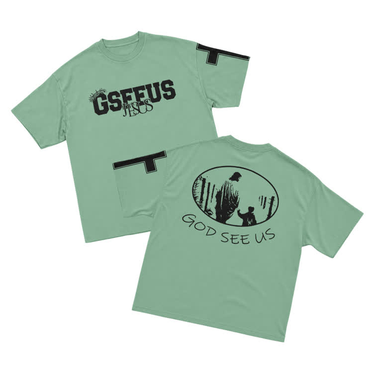 Faith GOD SEE US Cross Graphic T-Shirt - Light Green - US16-18(2XL) - image 8