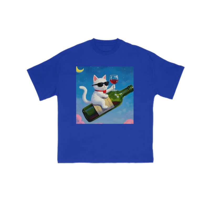 Unisex 100% Cotton Noble And Elegant Cat Print T-shirt - Blue - US16-18(2XL) - image 6