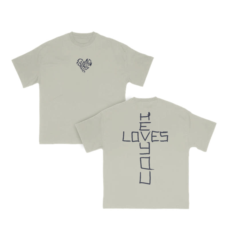 Unisex He Loves You Print T-shirt - Warm Grey - US16-18(2XL) - image 6