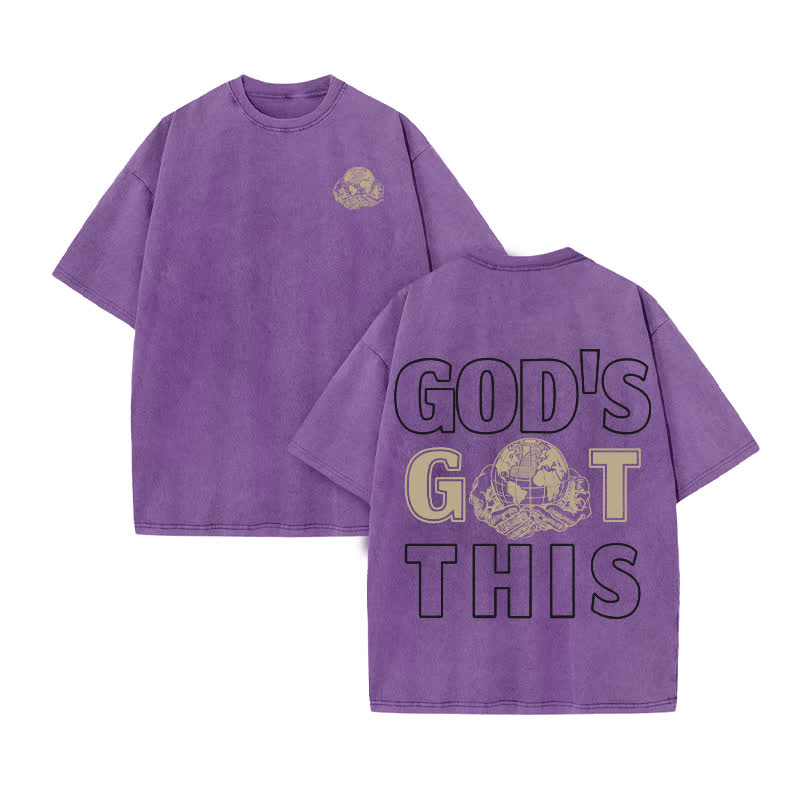 Unisex 100% Cotton God's Got This Print Acid Washed T-shirt - Purple - US20-22(3XL) - image 9