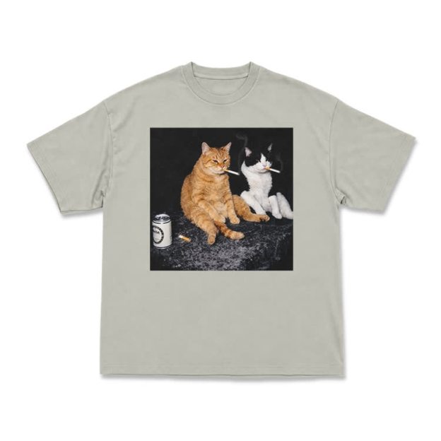 Vintage Smoking Cats Graphic T-Shirt - Warm Grey - US16-18(2XL) - image 6