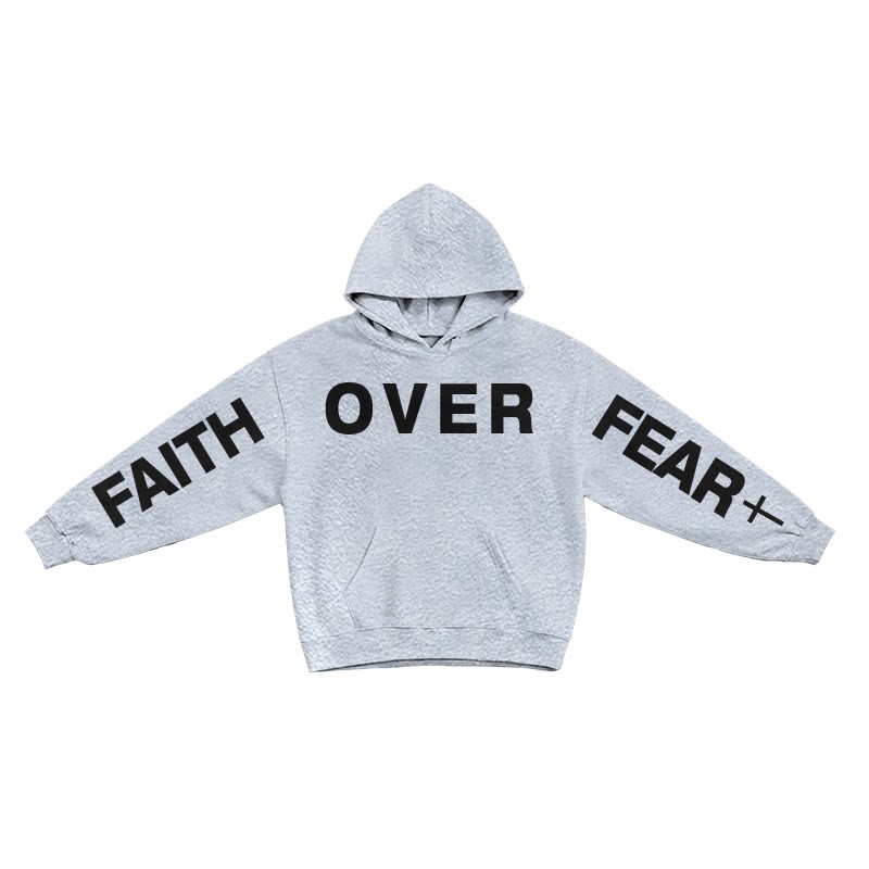 Faith Over Fear Creative Print Hoodie - Grey - US16-18(2XL) - image 3