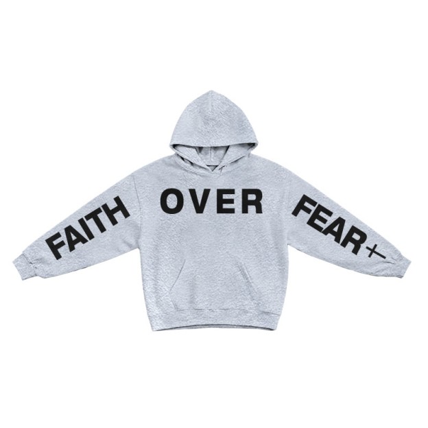 Faith Over Fear Creative Print Hoodie - Grey - US16-18(2XL) - image 3