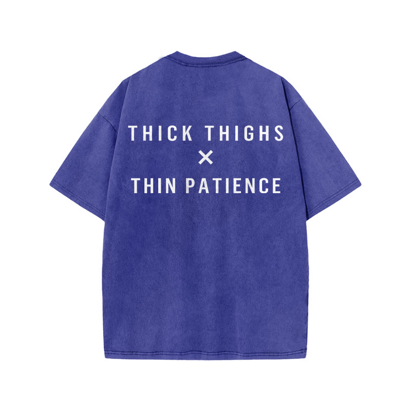 100% Cotton Thick Thighs X Thin Patience Gym Print Acid Washed T-shirt - Blue - US20-22(3XL) - image 8