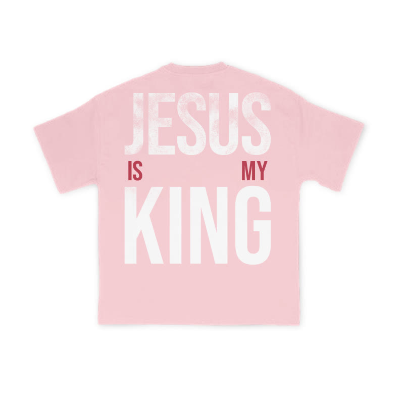 Jesus Is My King Distressed Print T-shirt - Pink - US16-18(2XL) - image 8
