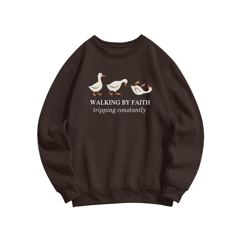 Unisex Walking By Faith Tripping Constantly Print Sweatshirt - Coffee - US16-18(2XL) - image 5