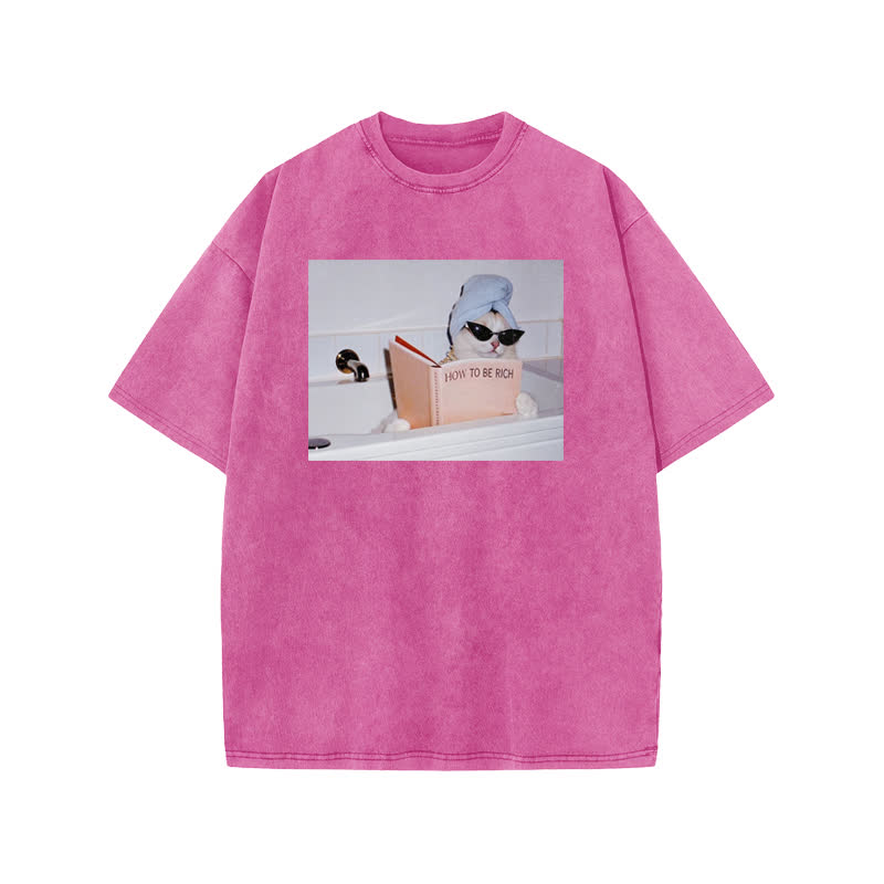 Unisex 100% Cotton How To Be Rich Print Acid Washed T-shirt - Pink - US20-22(3XL) - image 7